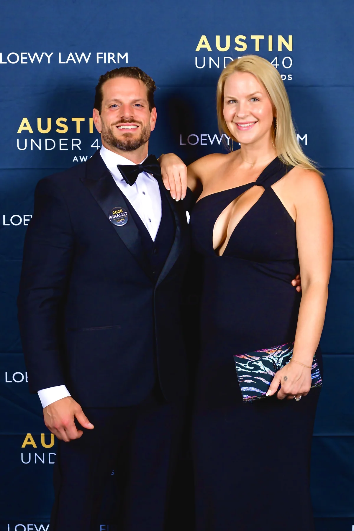 Jarred and Katelyn Curcio at the Austin Under 40 step and repeat in Austin, Texas