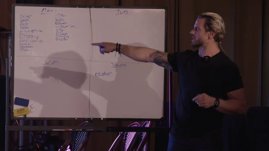 Jarred Curcio coaching at a whiteboard during a private session in Austin, Texas