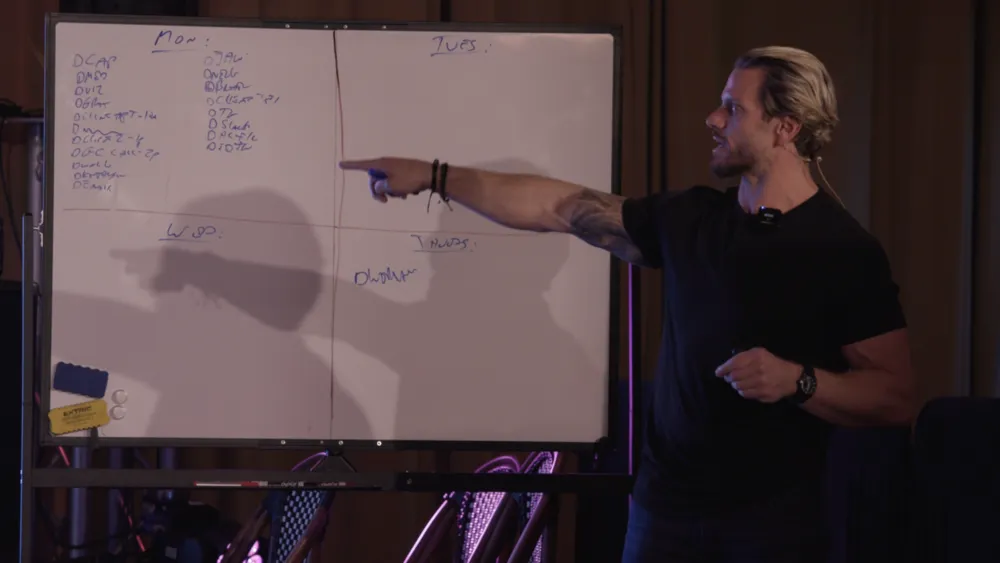 Jarred Curcio coaching at a whiteboard in Austin
