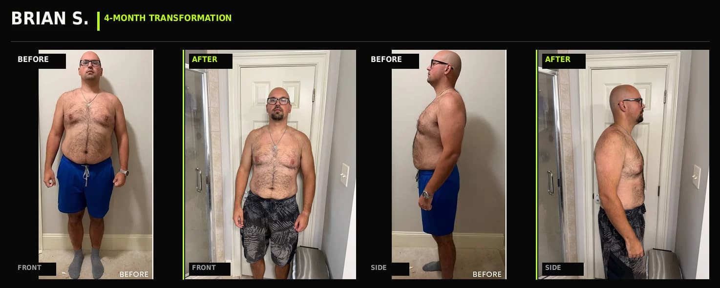 Brian's 4 month transformation, before and after from the front and side